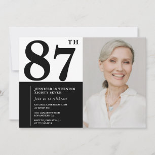Elegantes Schwarz-Weiß-Foto zum 87. Geburtstag Einladung