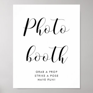 Elegantes Schwarz-Weiß-Fotobooth-Hochzeitsschild Poster