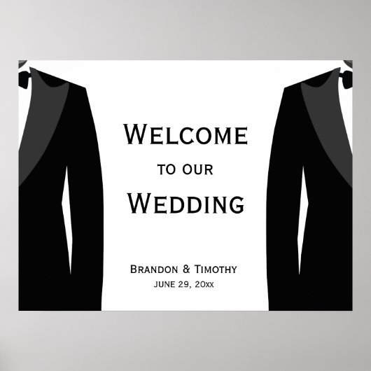 Elegantes Schwarz-Weiß-Gay-Hochzeitszeichen Poster (Vorne)