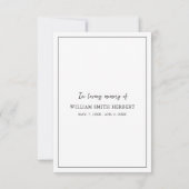 Elegantes Schwarz-Weiß-Gedenkfest Beerdigung Foto Dankeskarte (Rückseite)