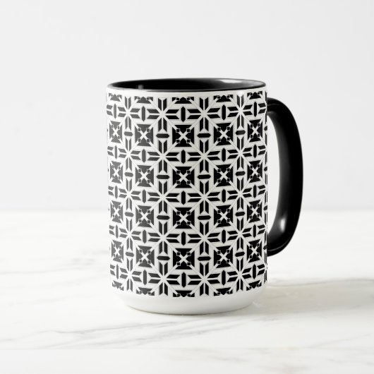 Elegantes Schwarz-Weiß-Geometrie-Muster Tasse (VorderseiteRechts)