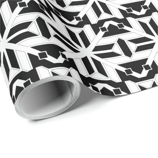 Elegantes Schwarz-Weiß-Geometrisches Muster Geschenkpapier (Rolleneckpunkt)