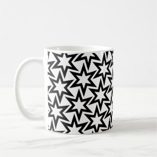 Elegantes Schwarz-Weiß-Geometrisches Sternmuster Kaffeetasse