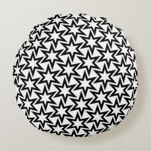 Elegantes Schwarz-Weiß-Geometrisches Sternmuster Rundes Kissen