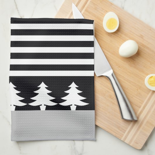 Elegantes Schwarz-Weiß Geschirrtuch (Viertel Falte)