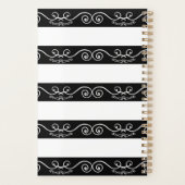 Elegantes Schwarz-weiß gestreiftes Monogramm Planer (Rückseite)