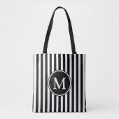 Elegantes Schwarz-weiß gestreiftes Monogramm Tasche (Vorderseite)