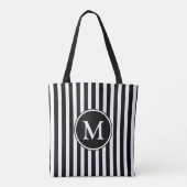 Elegantes Schwarz-weiß gestreiftes Monogramm Tasche (Rückseite)