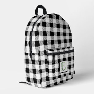 Elegantes Schwarz-Weiß-Gingham-Buchstabe E botanis Bedruckter Rucksack