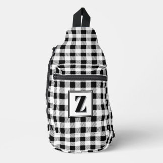 Elegantes Schwarz-Weiß-Gingham mit anpassbarem Mon Crossbody Bag