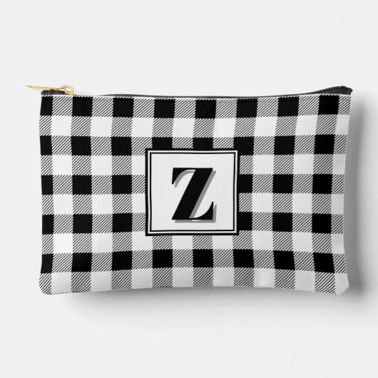 Elegantes Schwarz-Weiß-Gingham mit anpassbarem Mon Zubehörtasche (Vorderseite)