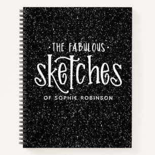 Elegantes Schwarz-weiß Glitzer Sketchbook Notizblock