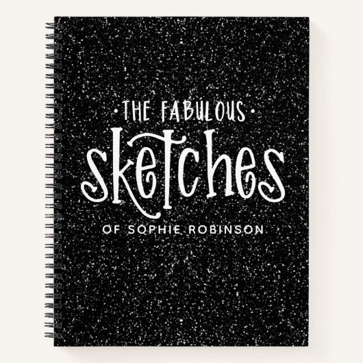 Elegantes Schwarz-weiß Glitzer Sketchbook Notizblock (Vorderseite)