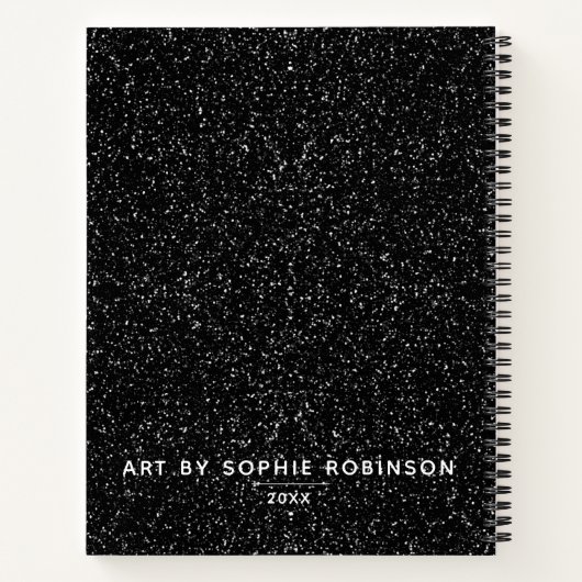 Elegantes Schwarz-weiß Glitzer Sketchbook Notizblock (Rückseite)