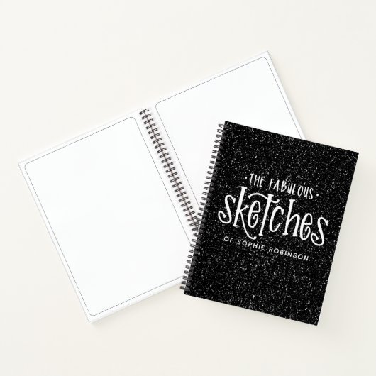 Elegantes Schwarz-weiß Glitzer Sketchbook Notizblock (Innenseite)