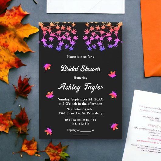 Elegantes Schwarz-Weiß-Glowy-Fall-Brautparty Einladung