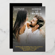 Elegantes Schwarz-weiß & Gold Foto Wedding Foil In