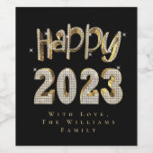 Elegantes Schwarz-Weiß-Gold-Happy New Year 2023 Weinetikett (Einzelnes Label)