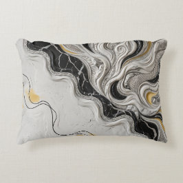 Elegantes Schwarz-Weiß-Gold-Marmor-Abstraktkunst-G Dekokissen