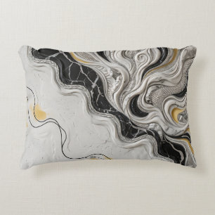 Elegantes Schwarz-Weiß-Gold-Marmor-Abstraktkunst-G Dekokissen