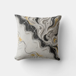 Elegantes Schwarz-Weiß-Gold-Marmor-Abstraktkunst-G Kissen