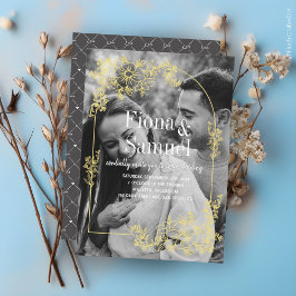 Elegantes Schwarz-Weiß Golden Custom Foto Wedding Einladung