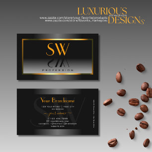 Elegantes Schwarz-weiß Gradient Orange Frame Monog Visitenkarte