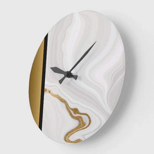 Elegantes Schwarz-weiß-Gray-Gold-Marmormuster Große Wanduhr (Winkel)