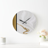 Elegantes Schwarz-weiß-Gray-Gold-Marmormuster Große Wanduhr (Zuhause)