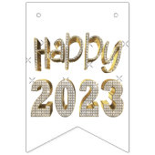 Elegantes Schwarz-Weiß-Happy New Year 2023 Wimpelkette (Zweite Fahne)