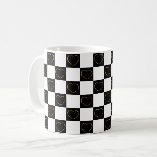 Elegantes Schwarz-Weiß-Herz-Muster Valentine Kaffeetasse (Vorderseite Links)