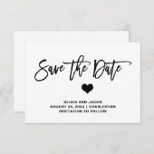 Elegantes Schwarz-Weiß-Herz Save The Date (Vorne/Hinten)