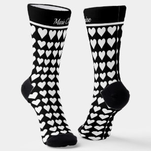 Elegantes Schwarz-Weiß-Herzmuster Personalisierter Socken