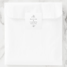 Elegantes Schwarz-Weiß-Hochzeiten Blätter Datum Quadratischer Aufkleber