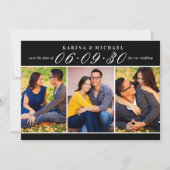 Elegantes Schwarz-Weiß-Hochzeitfoto-Collage Save The Date (Vorderseite)