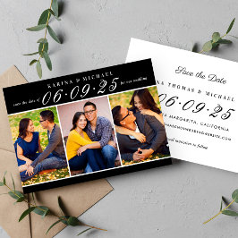 Elegantes Schwarz-Weiß-Hochzeitfoto-Collage Save The Date