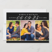 Elegantes Schwarz-Weiß-Hochzeitfoto-Collage Save The Date (Vorderseite)