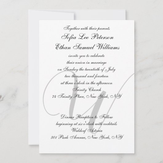 Elegantes Schwarz-weiß Hochzeitmonogramm Einladung (Rückseite)