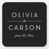 Elegantes Schwarz-Weiß-Hochzeitmonogramm Rechteckiger Pappuntersetzer (Vorderseite)