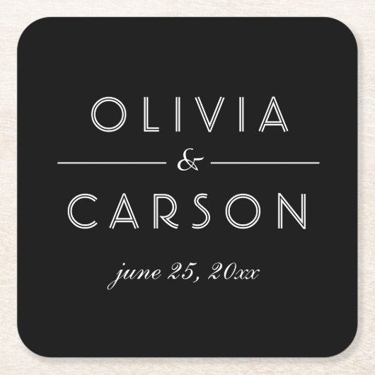 Elegantes Schwarz-Weiß-Hochzeitmonogramm Rechteckiger Pappuntersetzer (Vorderseite)