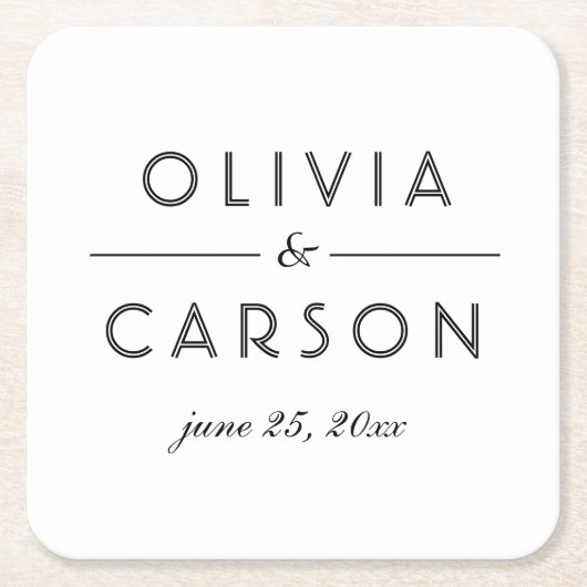 Elegantes Schwarz-Weiß-Hochzeitmonogramm Rechteckiger Pappuntersetzer (Vorderseite)