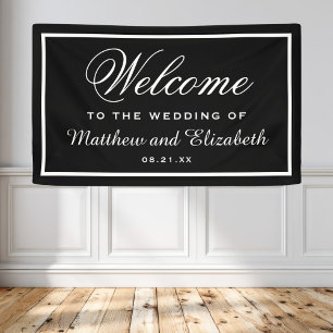 Elegantes Schwarz-Weiß-Hochzeits-Willkommen Banner