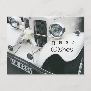 Elegantes Schwarz-Weiß-Hochzeitsauto Feiertagspostkarte