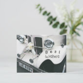 Elegantes Schwarz-Weiß-Hochzeitsauto Feiertagspostkarte (Stehend Vorderseite)