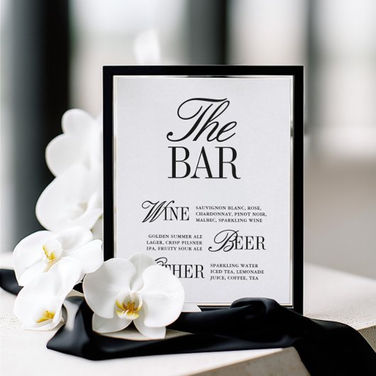 Elegantes Schwarz-Weiß-Hochzeitsbar-Schild