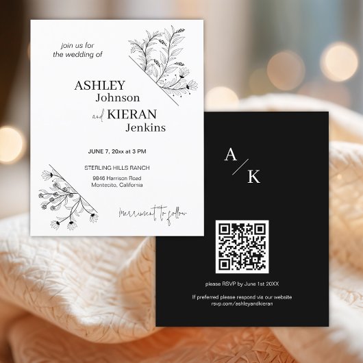 Elegantes Schwarz-Weiß-Hochzeitsbudget Einladung Flyer