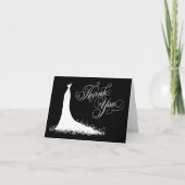 Elegantes Schwarz-Weiß-Hochzeitskleid-Brautparty Dankeskarte (Vorderseite)