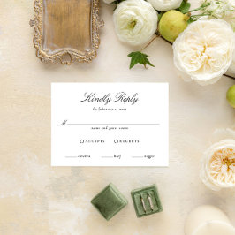 Elegantes Schwarz-Weiß-Hochzeitskript RSVP Karte