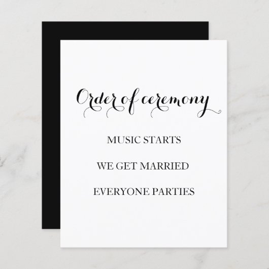 Elegantes Schwarz-Weiß-Hochzeitsprogramm (Vorne/Hinten)