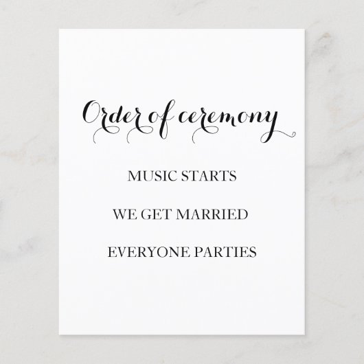 Elegantes Schwarz-Weiß-Hochzeitsprogramm (Vorderseite)